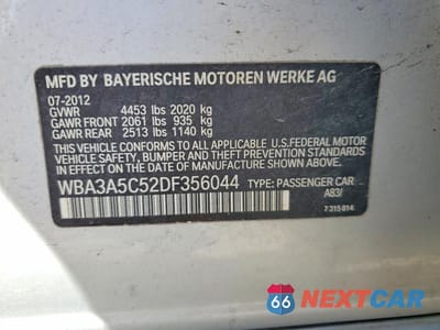 Zdjęcie 12 z 12 samochodu: 2013 BMW 328 I VIN:WBA3A5C52DF356044 - miniatura