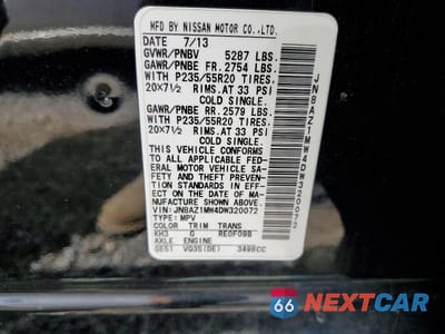 Zdjęcie 13 z 13 samochodu: 2013 NISSAN MURANO S VIN:JN8AZ1MW4DW320072 - miniatura