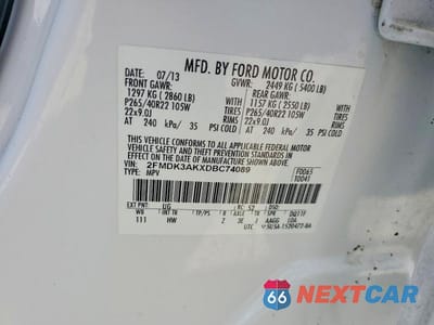 Zdjęcie 12 z 12 samochodu: 2013 FORD EDGE SPORT VIN:2FMDK3AKXDBC74089 - miniatura