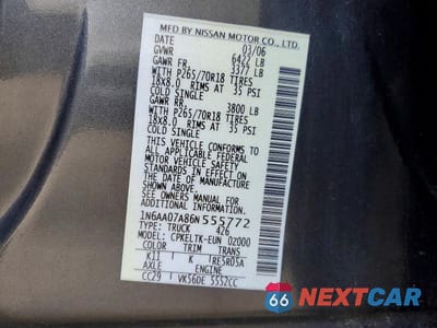 Zdjęcie 12 z 12 samochodu: 2006 NISSAN TITAN XE VIN:1N6AA07A86N555772 - miniatura