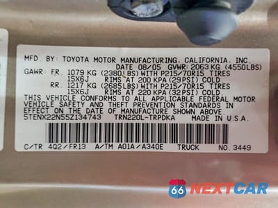 Zdjęcie 12 z 12 samochodu: 2005 TOYOTA TACOMA BASE VIN:5TENX22N55Z134743 - miniatura