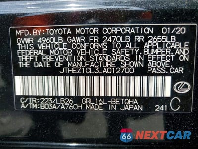 Zdjęcie 12 z 12 samochodu: 2020 LEXUS GS 350 F SPORT VIN:JTHEZ1CL3LA012700 - miniatura