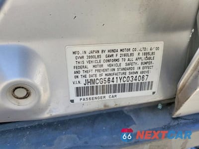 Zdjęcie 12 z 12 samochodu: 2000 HONDA ACCORD LX VIN:JHMCG5641YC034067 - miniatura