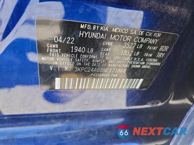 Zdjęcie 12 z 12 samochodu: 2022 HYUNDAI ACCENT SE VIN:3KPC24A68NE171868 - miniatura