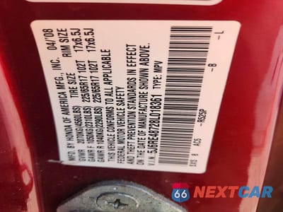 Zdjęcie 14 z 14 samochodu: 2008 HONDA CR-V EXL VIN:5J6RE48728L018361 - miniatura