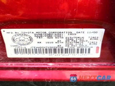 Zdjęcie 12 z 12 samochodu: 2001 TOYOTA RAV4 BASE VIN:JTEHH20V710059708 - miniatura