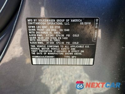 Zdjęcie 13 z 13 samochodu: 2018 VOLKSWAGEN ATLAS SEL PREMIUM VIN:1V2NR2CA4JC563661 - miniatura