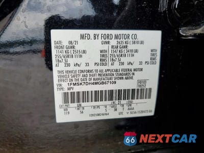 Zdjęcie 13 z 13 samochodu: 2021 FORD EXPLORER XLT VIN:1FMSK7DH4MGB67109 - miniatura