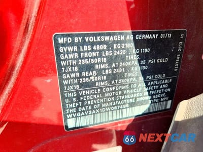 Zdjęcie 13 z 13 samochodu: 2013 VOLKSWAGEN TIGUAN S VIN:WVGAV3AX1DW067496 - miniatura