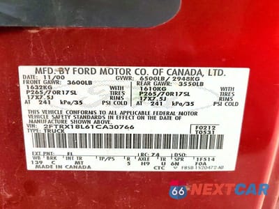 Zdjęcie 12 z 12 samochodu: 2001 FORD F150 VIN:2FTRX18L61CA30766 - miniatura