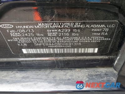 Zdjęcie 12 z 12 samochodu: 2013 HYUNDAI SONATA GLS VIN:5NPEB4AC8DH691318 - miniatura