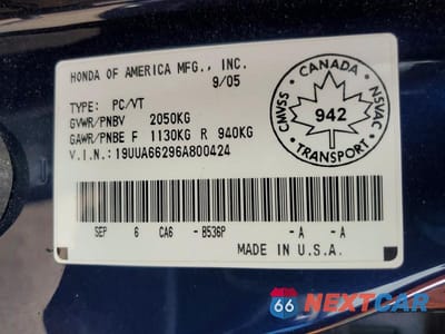 Zdjęcie 12 z 12 samochodu: 2006 ACURA 3.2TL VIN:19UUA66296A800424 - miniatura