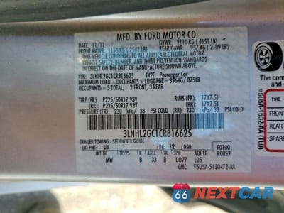 Zdjęcie 12 z 12 samochodu: 2012 LINCOLN MKZ VIN:3LNHL2GC1CR816625 - miniatura