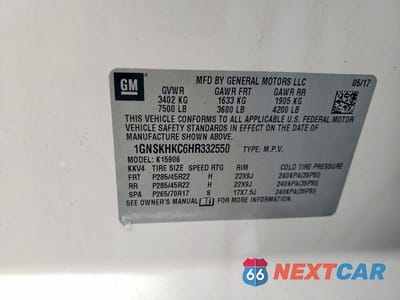 Zdjęcie 13 z 13 samochodu: 2017 CHEVROLET SUBURBAN K1500 LT VIN:1GNSKHKC6HR332550 - miniatura