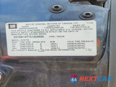 Zdjęcie 12 z 12 samochodu: 2003 GMC NEW SIERRA K1500 VIN:2GTEK19T731204550 - miniatura