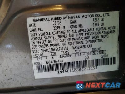 Zdjęcie 12 z 12 samochodu: 2006 NISSAN ALTIMA 2.5 VIN:1N4AL11D56C212151 - miniatura