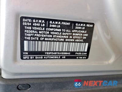 Zdjęcie 12 z 12 samochodu: 2004 SAAB 9-3 ARC VIN:YS3FD49YX41038942 - miniatura