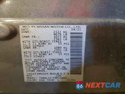 Zdjęcie 12 z 12 samochodu: 2015 NISSAN ROGUE SV VIN:5N1AT2MV1FC868573 - miniatura