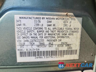 Zdjęcie 12 z 12 samochodu: 2006 NISSAN ALTIMA 3.5 SE VIN:1N4BL11D76C212205 - miniatura