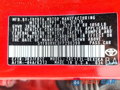 Zdjęcie 13 z 13 samochodu: 2015 TOYOTA COROLLA S PLUS VIN:5YFBURHE0FP290398 - miniatura
