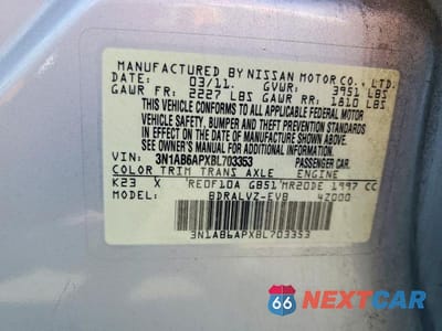 Zdjęcie 13 z 13 samochodu: 2011 NISSAN SENTRA 2.0 VIN:3N1AB6APXBL703353 - miniatura