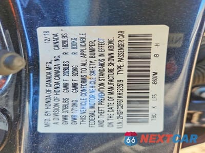 Zdjęcie 12 z 12 samochodu: 2019 HONDA CIVIC LX VIN:2HGFC2F61KH523519 - miniatura