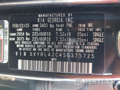 Zdjęcie 14 z 14 samochodu: 2025 KIA SORENTO VIN:5XYRL4JC4SG375725 - miniatura