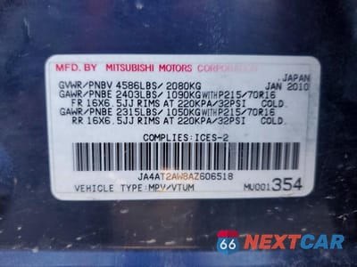 Zdjęcie 12 z 12 samochodu: 2010 MITSUBISHI OUTLANDER ES VIN:JA4AT2AW8AZ606518 - miniatura