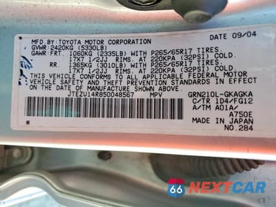 Zdjęcie 14 z 14 samochodu: 2005 TOYOTA 4RUNNER SR5 VIN:JTEZU14R850048567 - miniatura
