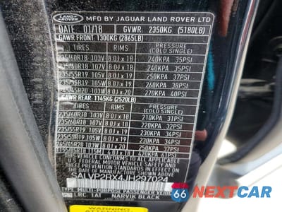 Zdjęcie 14 z 14 samochodu: 2018 LAND ROVER RANGE ROVER EVOQUE SE VIN:SALVP2RX4JH297024 - miniatura
