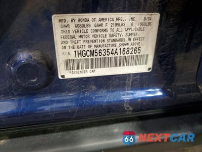 Zdjęcie 12 z 12 samochodu: 2004 HONDA ACCORD LX VIN:1HGCM56354A168265 - miniatura