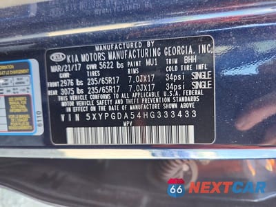 Zdjęcie 13 z 13 samochodu: 2017 KIA SORENTO LX V6 VIN:5XYPGDA54HG333433 - miniatura