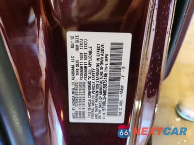 Zdjęcie 13 z 13 samochodu: 2012 HONDA ODYSSEY EXL VIN:5FNRL5H60CB072486 - miniatura