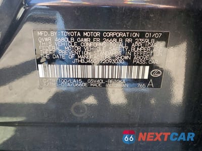 Zdjęcie 12 z 12 samochodu: 2007 LEXUS ES 350 VIN:JTHBJ46G172093030 - miniatura