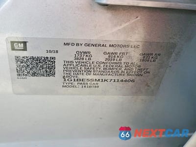 Zdjęcie 13 z 13 samochodu: 2019 CHEVROLET CRUZE LT VIN:1G1BE5SM1K7114406 - miniatura