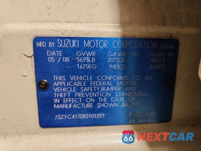 Zdjęcie 13 z 13 samochodu: 2008 SUZUKI SX4 TOURING VIN:JS2YC417085101251 - miniatura