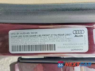 Zdjęcie 12 z 12 samochodu: 2004 AUDI A6 4.2 QUATTRO VIN:WAUML54B54N099776 - miniatura