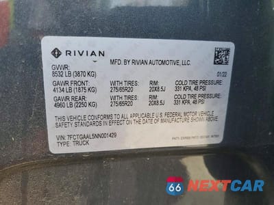 Zdjęcie 12 z 12 samochodu: 2022 RIVIAN R1T LAUNCH EDITION VIN:7FCTGAAL5NN001429 - miniatura