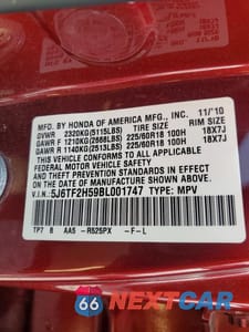 Zdjęcie 12 z 12 samochodu: 2011 HONDA ACCORD CROSSTOUR EXL VIN:5J6TF2H59BL001747 - miniatura