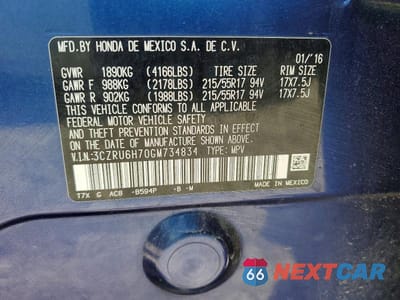 Zdjęcie 13 z 13 samochodu: 2016 HONDA HR-V EXL VIN:3CZRU6H70GM734834 - miniatura