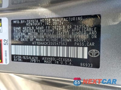 Zdjęcie 12 z 12 samochodu: 2025 TOYOTA CAMRY XLE VIN:4T1DAACK3SU547563 - miniatura