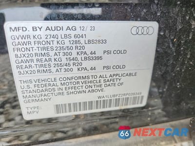 Zdjęcie 14 z 14 samochodu: 2024 AUDI Q4 E-TRON PREMIUM PLUS VIN:WA1LUBFZ2RP039349 - miniatura