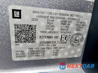Zdjęcie 12 z 12 samochodu: 2020 GMC SIERRA K1500 SLE VIN:1GTU9BED7LZ175358 - miniatura