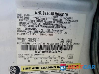 Zdjęcie 13 z 13 samochodu: 2008 FORD TAURUS X SEL VIN:1FMDK05W38GA36790 - miniatura