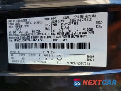 Zdjęcie 13 z 13 samochodu: 2018 FORD ESCAPE SE VIN:1FMCU0GDXJUA11779 - miniatura