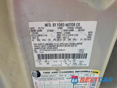 Zdjęcie 12 z 12 samochodu: 2010 FORD F150 SUPERCREW VIN:1FTFW1EV7AFC43631 - miniatura