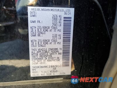 Zdjęcie 13 z 13 samochodu: 2024 NISSAN PATHFINDER SV VIN:5N1DR3BA4RC286960 - miniatura