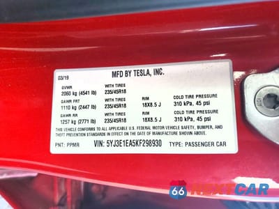 Zdjęcie 13 z 13 samochodu: 2019 TESLA MODEL 3 VIN:5YJ3E1EA5KF298930 - miniatura