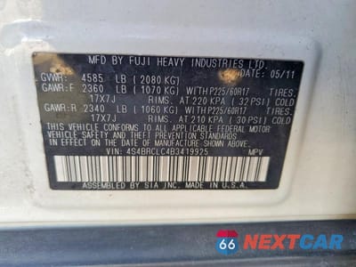Zdjęcie 12 z 12 samochodu: 2011 SUBARU OUTBACK 2.5I LIMITED VIN:4S4BRCLC4B3419925 - miniatura