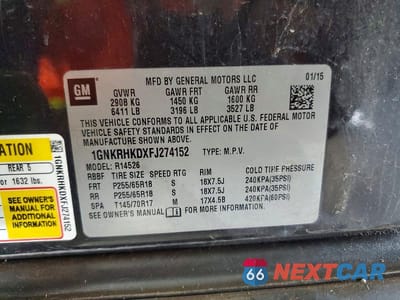 Zdjęcie 14 z 14 samochodu: 2015 CHEVROLET TRAVERSE LT VIN:1GNKRHKDXFJ274152 - miniatura